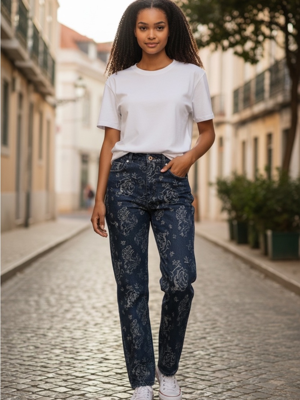 Tru Luxe Rose Jacquard straight leg mid rise Jeans Size 27